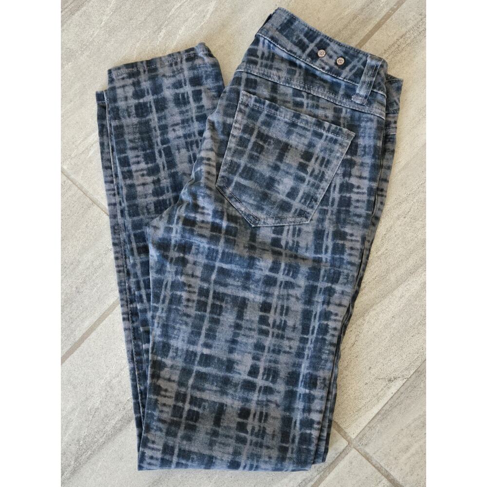 CAbi Grid Skinny Abstract Plaid Denim Low Rise Cotton Spandex Skinny Jeans Sz 2